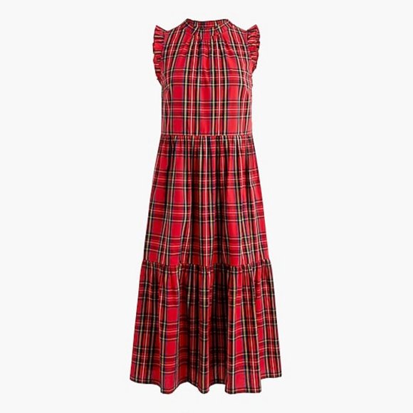 NWT J. Crew Tartan Plaid Tiered Midi Dress size 4 - Picture 1 of 5